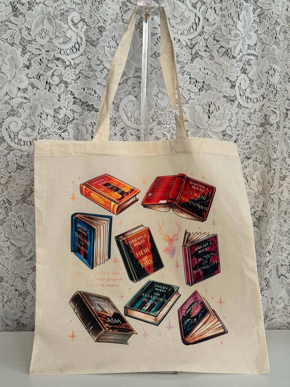 Sarah J. Maas Throne of Glass Bookish Canvas Tote Bag Reader BookTok
